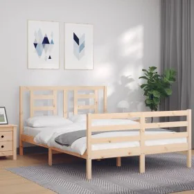 Double bed frame with solid wood headboard by vidaXL, Beds and slatted bases - Ref: Foro24-3194671, Price: 116,75 €, Discount: %