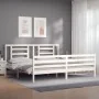 Estructura cama de matrimonio con cabecero madera maciza blanco de vidaXL, Camas y somieres - Ref: Foro24-3194717, Precio: 15...