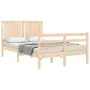 Double bed frame with solid wood headboard by vidaXL, Beds and slatted bases - Ref: Foro24-3194736, Price: 123,14 €, Discount: %