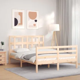 Double bed frame with solid wood headboard by vidaXL, Beds and slatted bases - Ref: Foro24-3194801, Price: 115,51 €, Discount: %