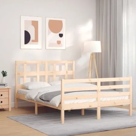 Double bed frame with solid wood headboard by vidaXL, Beds and slatted bases - Ref: Foro24-3194801, Price: 115,51 €, Discount: %