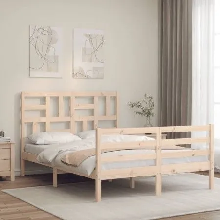 Double bed frame with solid wood headboard by vidaXL, Beds and slatted bases - Ref: Foro24-3194866, Price: 116,35 €, Discount: %