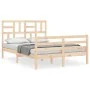 Double bed frame with solid wood headboard by vidaXL, Beds and slatted bases - Ref: Foro24-3194866, Price: 116,35 €, Discount: %