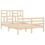 Double bed frame with solid wood headboard by vidaXL, Beds and slatted bases - Ref: Foro24-3194866, Price: 116,35 €, Discount: %