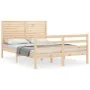 Double bed frame with solid wood headboard by vidaXL, Beds and slatted bases - Ref: Foro24-3194996, Price: 136,96 €, Discount: %