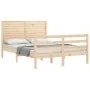 Double bed frame with solid wood headboard by vidaXL, Beds and slatted bases - Ref: Foro24-3194996, Price: 136,96 €, Discount: %