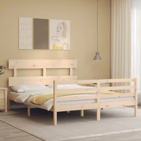 Double bed frame with solid wood headboard by vidaXL, Beds and slatted bases - Ref: Foro24-3195096, Price: 141,61 €, Discount: %