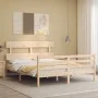 Double bed frame with solid wood headboard by vidaXL, Beds and slatted bases - Ref: Foro24-3195096, Price: 141,61 €, Discount: %