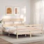 Double bed frame with solid wood headboard by vidaXL, Beds and slatted bases - Ref: Foro24-3195096, Price: 141,61 €, Discount: %