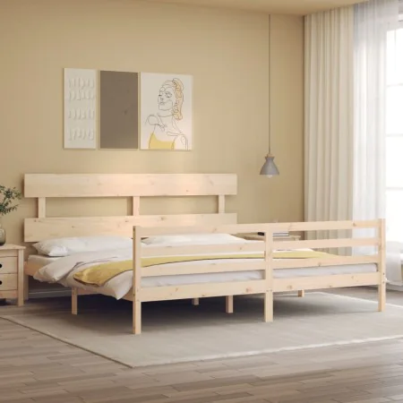 Double bed frame with solid wood headboard by vidaXL, Beds and slatted bases - Ref: Foro24-3195106, Price: 147,69 €, Discount: %