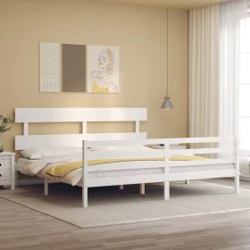 Double bed frame with white solid wood headboard by vidaXL, Beds and slatted bases - Ref: Foro24-3195107, Price: 145,18 €, Di...