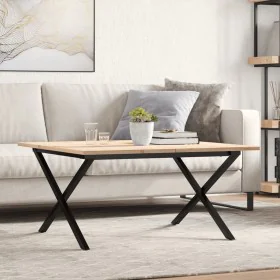 Mesa de centro marco X madera maciza pino y acero 80x80x45 cm by , Kitchen and dining tables - Ref: Foro24-3282685, Price: 74...