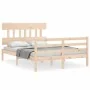 Double bed frame with solid wood headboard by vidaXL, Beds and slatted bases - Ref: Foro24-3195126, Price: 112,55 €, Discount: %