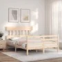 Double bed frame with solid wood headboard by vidaXL, Beds and slatted bases - Ref: Foro24-3195126, Price: 112,55 €, Discount: %