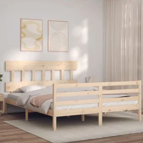 Estructura de cama de matrimonio con cabecero madera maciza de vidaXL, Camas y somieres - Ref: Foro24-3195161, Precio: 133,54...