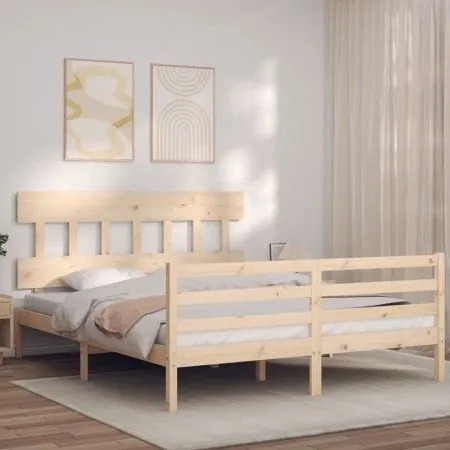 Double bed frame with solid wood headboard by vidaXL, Beds and slatted bases - Ref: Foro24-3195161, Price: 133,55 €, Discount: %