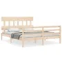 Double bed frame with solid wood headboard by vidaXL, Beds and slatted bases - Ref: Foro24-3195161, Price: 133,55 €, Discount: %