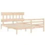 Double bed frame with solid wood headboard by vidaXL, Beds and slatted bases - Ref: Foro24-3195161, Price: 133,55 €, Discount: %