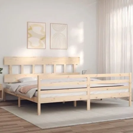 Double bed frame with solid wood headboard by vidaXL, Beds and slatted bases - Ref: Foro24-3195171, Price: 148,65 €, Discount: %