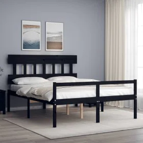 Double bed for seniors with black solid wood headboard by vidaXL, Beds and slatted bases - Ref: Foro24-3195425, Price: 151,35...