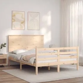 Doppelbettgestell mit Kopfteil aus Massivholz von vidaXL, Betten und Lattenroste - Ref: Foro24-3195191, Preis: 126,13 €, Raba...