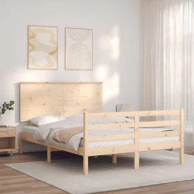 Double bed frame with solid wood headboard by vidaXL, Beds and slatted bases - Ref: Foro24-3195191, Price: 124,87 €, Discount: %