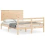 Double bed frame with solid wood headboard by vidaXL, Beds and slatted bases - Ref: Foro24-3195191, Price: 124,87 €, Discount: %