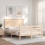 Double bed frame with solid wood headboard by vidaXL, Beds and slatted bases - Ref: Foro24-3195191, Price: 124,87 €, Discount: %