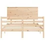 Double bed frame with solid wood headboard by vidaXL, Beds and slatted bases - Ref: Foro24-3195191, Price: 124,87 €, Discount: %