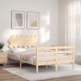 Doppelbettgestell mit Kopfteil aus Massivholz von vidaXL, Betten und Lattenroste - Ref: Foro24-3195256, Preis: 113,72 €, Raba...