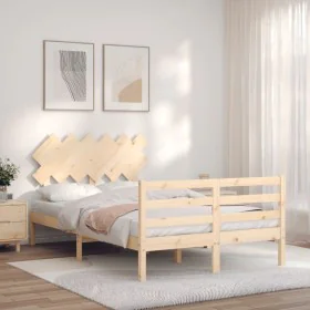 Double bed frame with solid wood headboard by vidaXL, Beds and slatted bases - Ref: Foro24-3195256, Price: 113,72 €, Discount: %