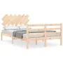 Double bed frame with solid wood headboard by vidaXL, Beds and slatted bases - Ref: Foro24-3195256, Price: 113,72 €, Discount: %