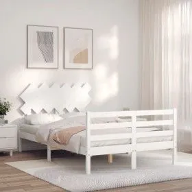 Double bed frame with white solid wood headboard by vidaXL, Beds and slatted bases - Ref: Foro24-3195262, Price: 134,81 €, Di...