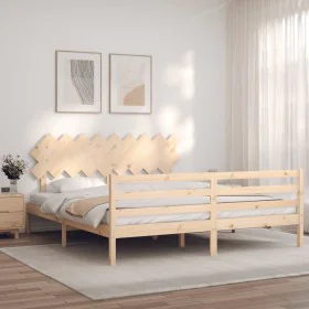 Double bed frame with solid wood headboard by vidaXL, Beds and slatted bases - Ref: Foro24-3195301, Price: 151,37 €, Discount: %