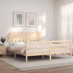Estructura de cama de matrimonio con cabecero madera maciza de vidaXL, Camas y somieres - Ref: Foro24-3195301, Precio: 151,35...