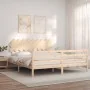 Double bed frame with solid wood headboard by vidaXL, Beds and slatted bases - Ref: Foro24-3195301, Price: 151,37 €, Discount: %