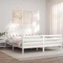 Double bed frame with white solid wood headboard by vidaXL, Beds and slatted bases - Ref: Foro24-3195302, Price: 151,65 €, Di...