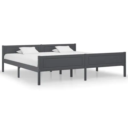 Solid gray pine wood bed frame 200x200 cm by vidaXL, Beds and slatted bases - Ref: Foro24-322130, Price: 143,75 €, Discount: %