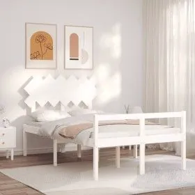 Bed for seniors with white solid wood headboard by vidaXL, Beds and slatted bases - Ref: Foro24-3195522, Price: 163,73 €, Dis...