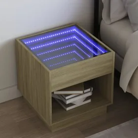 Mesita de noche con Infinity LED roble Sonoma 50x50x50 cm by , Nightstands - Ref: Foro24-3284086, Price: 82,34 €, Discount: %