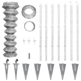 Metal fence with galvanized steel posts stakes 15x0.8 m by vidaXL, fence panels - Ref: Foro24-141502, Price: 160,74 €, Discou...