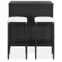 Garden bar table and chairs set 3 pieces black synthetic rattan by vidaXL, Furniture sets for kitchens and dining rooms - Ref...