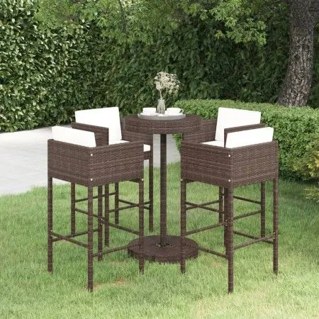 Garden bar set 5 pieces with brown synthetic rattan cushions by vidaXL, Garden sets - Ref: Foro24-3094774, Price: 405,41 €, D...