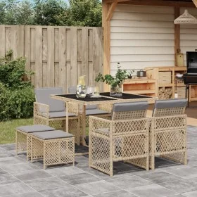 Garten-Essgruppe 9-teilig mit Kissen aus synthetischem Rattan in Beige. von , Gartensets - Ref: Foro24-3210780, Preis: 395,21...