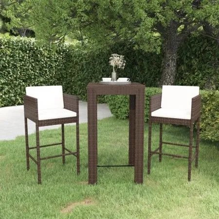 3-piece garden bar set and brown synthetic rattan cushions by vidaXL, Garden sets - Ref: Foro24-3094777, Price: 264,20 €, Dis...