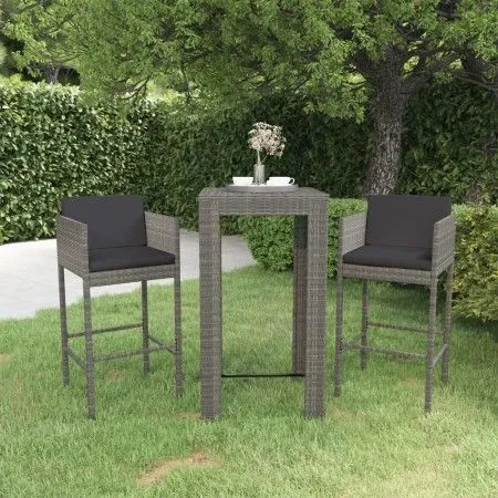 3-piece garden bar furniture set and gray synthetic rattan cushions by vidaXL, Garden sets - Ref: Foro24-3094779, Price: 264,...