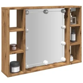 Mirror and LED wooden engineered oak artisan furniture 76x15x55cm by , Closets and storage - Ref: Foro24-857002, Price: 64,80...