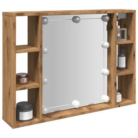 Mirror and LED wooden engineered oak artisan furniture 76x15x55cm by , Closets and storage - Ref: Foro24-857002, Price: 64,80...