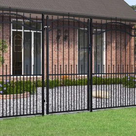 Black coated steel spear point fence gate 103x225cm by , garden gates - Ref: Foro24-151093, Price: 225,04 €, Discount: %