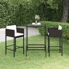 3-teiliges Garten-Barmöbel-Set und schwarze synthetische Rattankissen von vidaXL, Gartensets - Ref: Foro24-3094787, Preis: 25...
